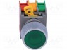 Switch: push-button; 1-position; NC + NO; 3A/230VAC; 22mm; green