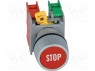 Switch: push-button; 1-position; NC + NO; 3A/230VAC; 22mm; red